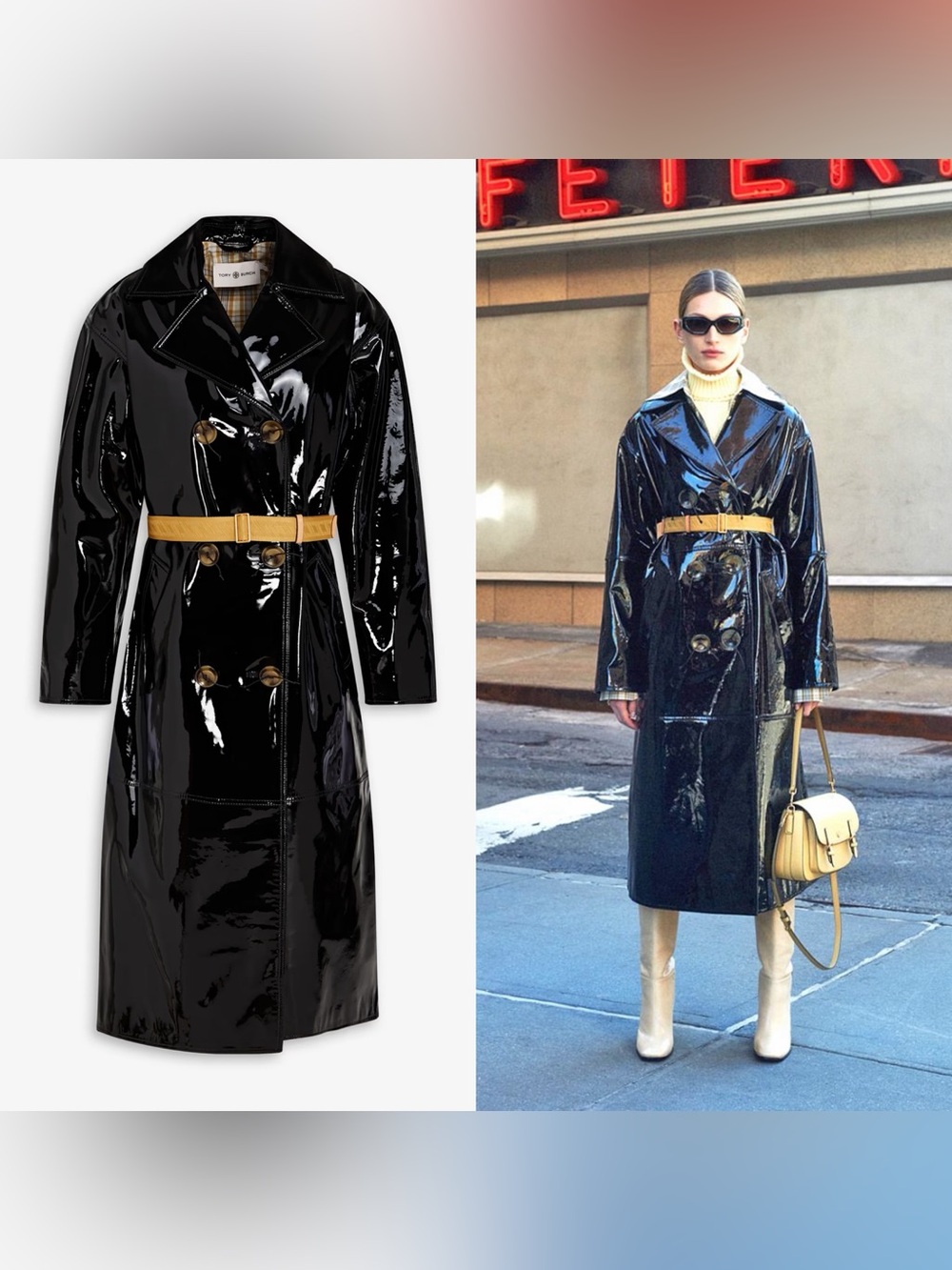 Tory Burch Patent Leather Trench Coat Belted Black 0 NWT
